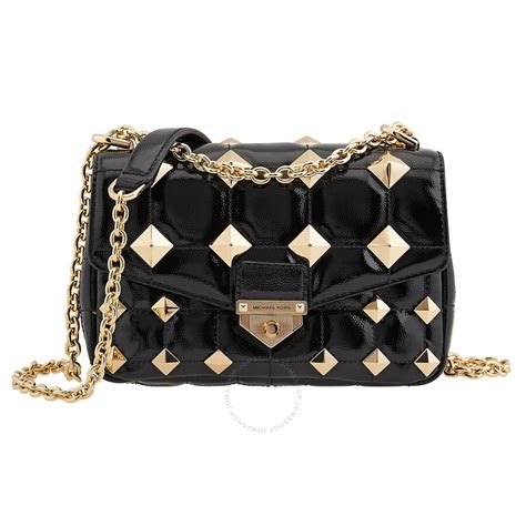 SoHo Small Studded Quilted Patent Leather Shoulder Bag